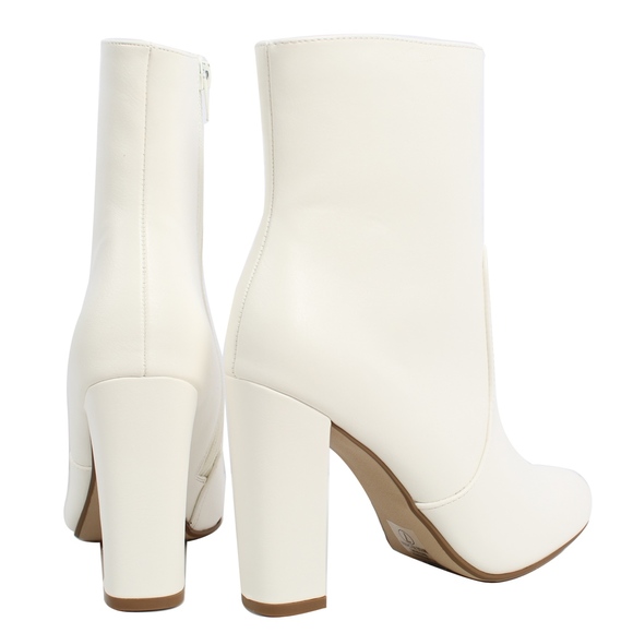 White Almond Toe High Top Chunky heel Boot - Picture 4 of 8